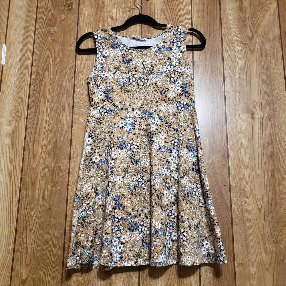 Floral A-Line Fit Stretch Midi Sleeveless Brown / Tan Knitworks Dress Size Large